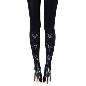 Zohara Origami Cranes Tights Black Women Blacksilver